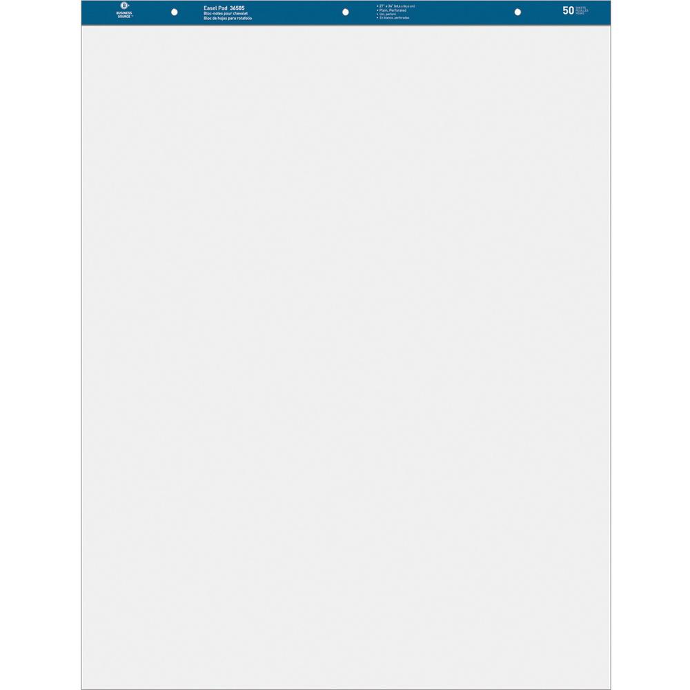 Business Source Standard Easel Pad - 50 Sheets - Plain - 15 lb Basis Weight - 27" x 34" Sheet Size - White Paper - Perforated - 2 / Carton. Picture 1