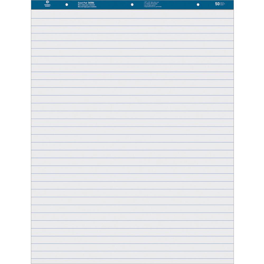 Business Source Standard Ruled Easel Pad - 50 Sheets - 15 lb Basis Weight - 27" x 34" Sheet Size - White Paper - Perforated - 4 / Carton. Picture 1