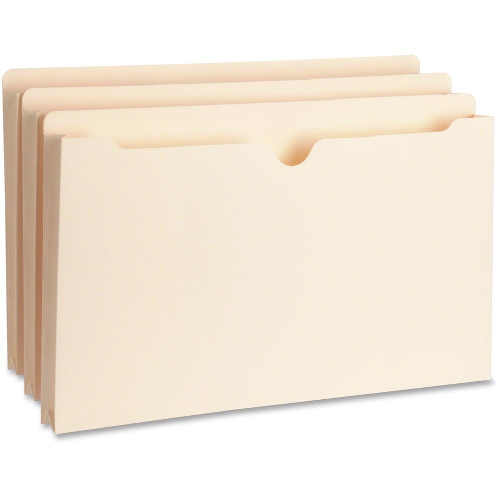 Business Source Straight Tab Cut Legal Recycled File Pocket - 8 1/2" x 14" - 1" Expansion - 11 pt. - Manila - Slip Resistant, Reinforced Tab, Heavyweight Cover - 10% Recycled - 50 / Box. Picture 1