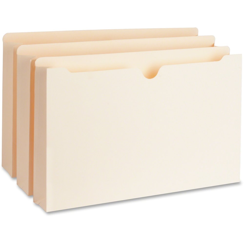 Business Source Straight Tab Cut Legal Recycled File Pocket - 8 1/2" x 14" - 2" Expansion - 11 pt. - Manila - Slip Resistant, Reinforced Tab, Heavyweight Cover - 10% Recycled - 50 / Box. Picture 1