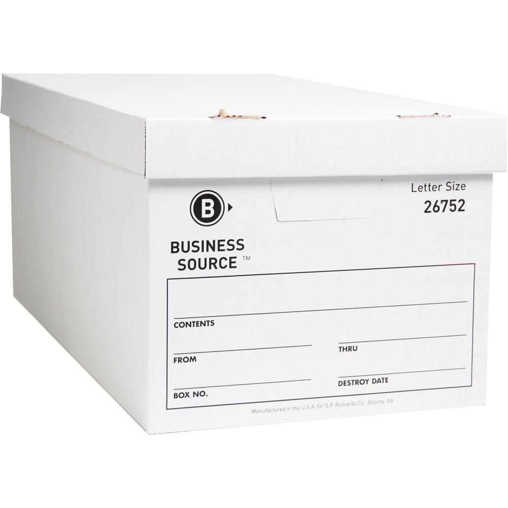 Business Source Lift-off Lid Light Duty Storage Box - External Dimensions: 12" Width x 24" Depth x 10"Height - Media Size Supported: Letter - Lift-off Closure - Light Duty - Stackable - Cardboard - Wh. Picture 1