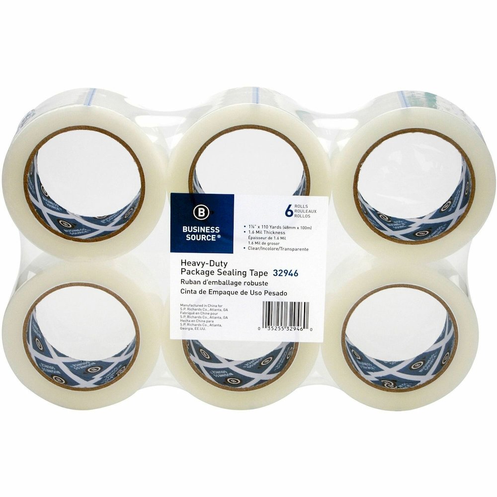 Business Source Heavy-duty Packaging/Sealing Tape - 110 yd Length x 1.88" Width - 3" Core - Clear - 1.60 mil - Breakage Resistance - For Bonding, Packing - 6 / Pack. Picture 1