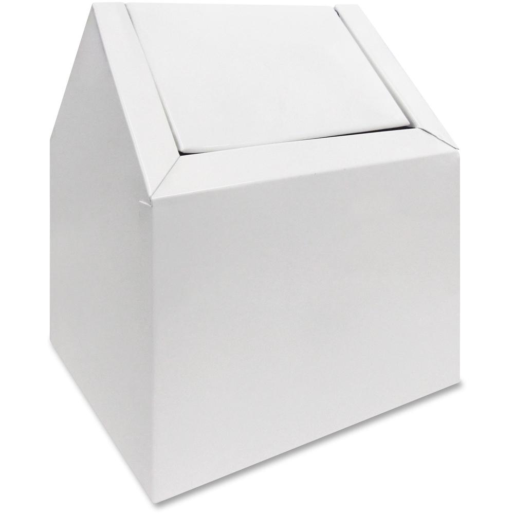 Hospeco Swing Entry Menstrual Care Product Waste Receptacle - Swing Lid - Metal - White - 1 Each. Picture 1