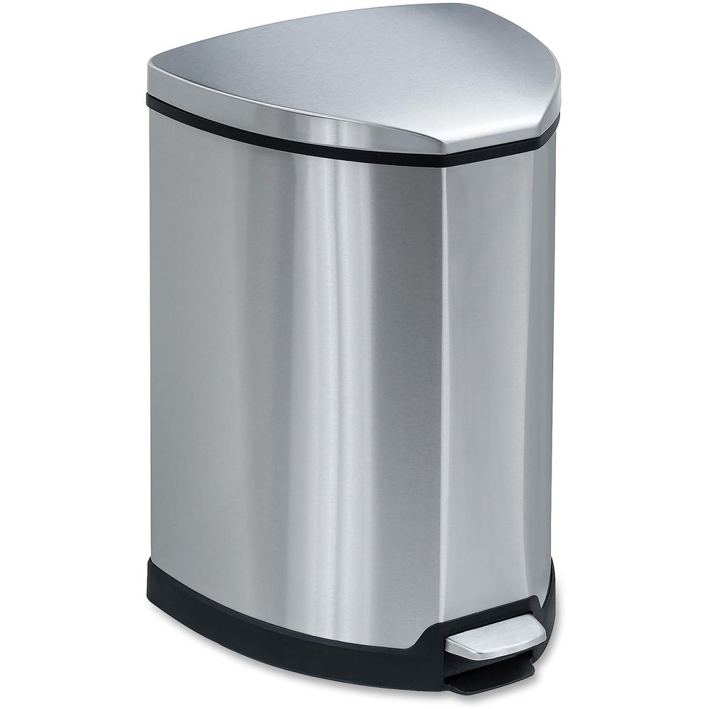 Safco Hands-free Step-on Stainless Receptacle - 4 gal Capacity - 20.5" Height x 10.8" Width x 10.8" Depth - Steel - Stainless Steel - 1 Each. Picture 1