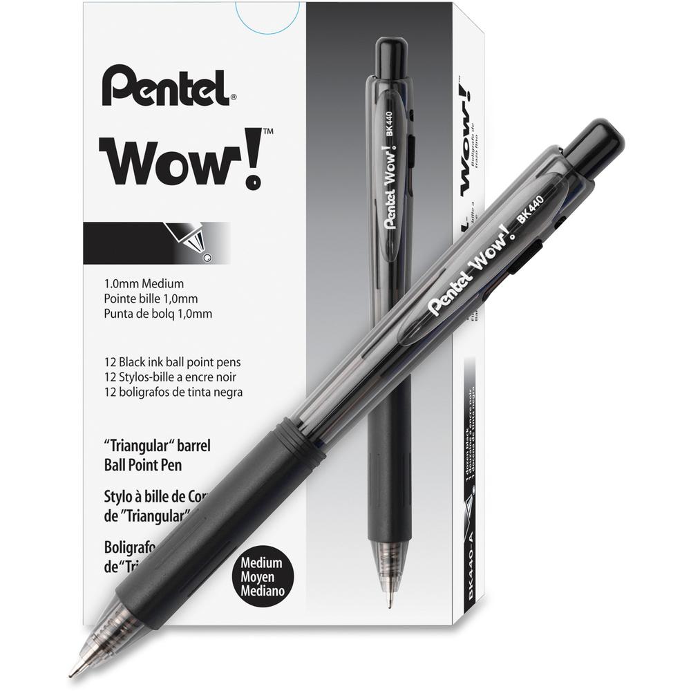 Pentel WOW! Retractable Ballpoint Pens - Medium Pen Point - Refillable - Retractable - Black - Transparent Barrel - 36 / Pack. Picture 1