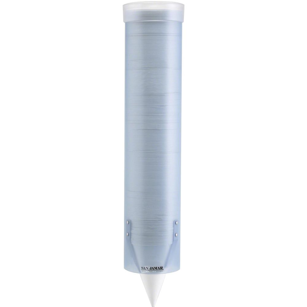 San Jamar Pull Type Water Cup Dispenser - 16" Tube - Pull Dispensing - Wall Mountable - Frosted Blue, Transparent - Plastic - 1 Each. Picture 1