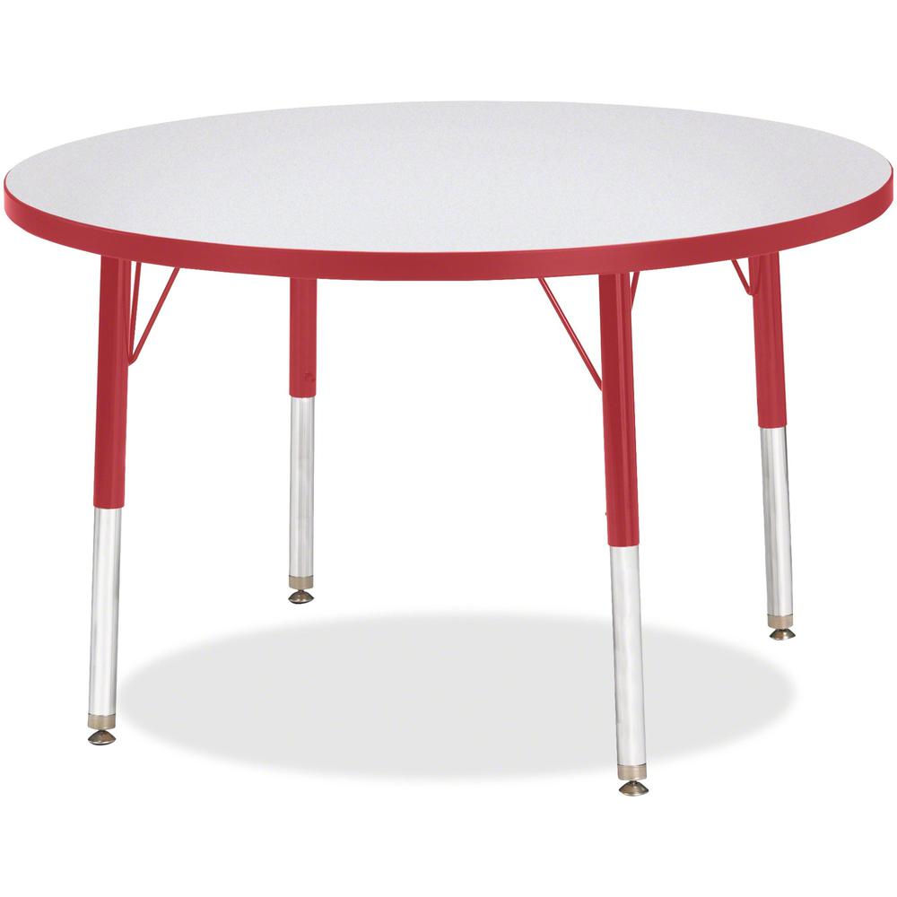 Jonti-Craft Berries Elementary Height Color Edge Round Table - Gray Round Top - Four Leg Base - 4 Legs - Adjustable Height - 24" to 31" Adjustment x 1.13" Table Top Thickness x 36" Table Top Diameter . Picture 1