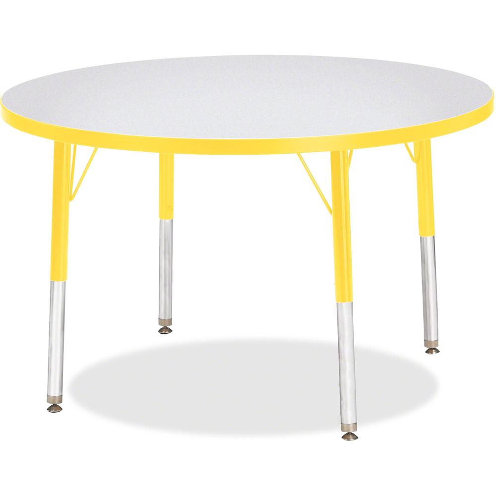 Jonti-Craft Berries Elementary Height Color Edge Round Table - Gray Round Top - Four Leg Base - 4 Legs - Adjustable Height - 24" to 31" Adjustment x 1.13" Table Top Thickness x 36" Table Top Diameter . Picture 1