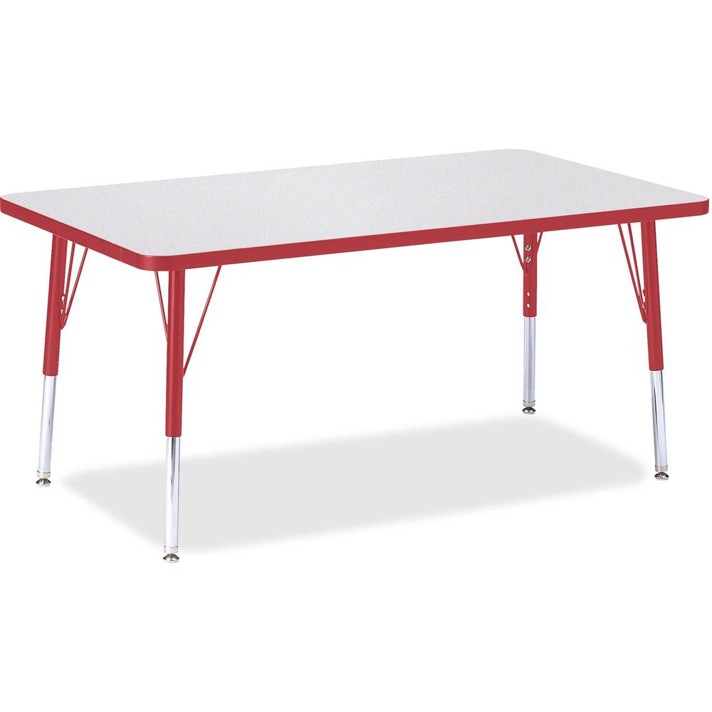 Jonti-Craft Berries Elementary Height Gray Top Rectangular Table - Gray Rectangle, Laminated Top - Four Leg Base - 4 Legs - Adjustable Height - 15" to 24" Adjustment - 48" Table Top Length x 30" Table. Picture 1