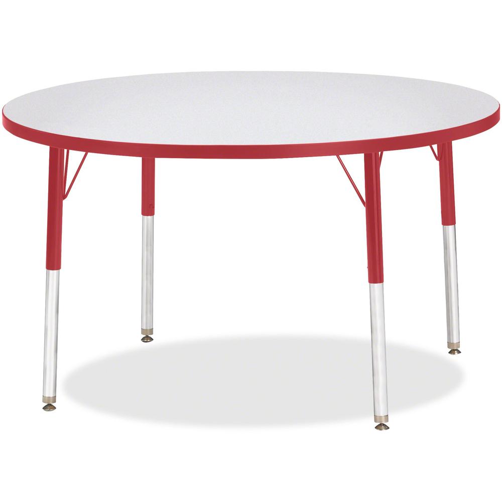 Jonti-Craft Berries Elementary Height Gray Top Color Edge Round Table - Gray Round, Laminated Top - Four Leg Base - 4 Legs - Adjustable Height - 15" to 24" Adjustment x 1.13" Table Top Thickness x 42". Picture 1