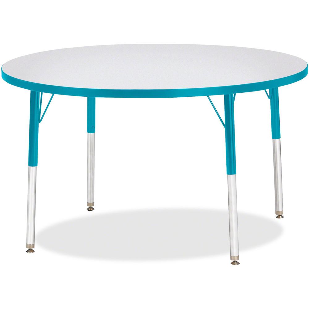 Jonti-Craft Berries Elementary Height Color Edge Round Table - Gray Round Top - Four Leg Base - 4 Legs - Adjustable Height - 24" to 31" Adjustment x 1.13" Table Top Thickness x 42" Table Top Diameter . Picture 1
