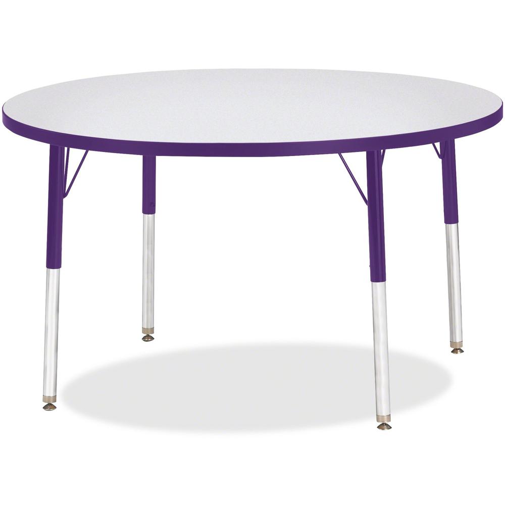 Jonti-Craft Berries Elementary Height Color Edge Round Table - Gray Round Top - Four Leg Base - 4 Legs - Adjustable Height - 24" to 31" Adjustment x 1.13" Table Top Thickness x 42" Table Top Diameter . Picture 1