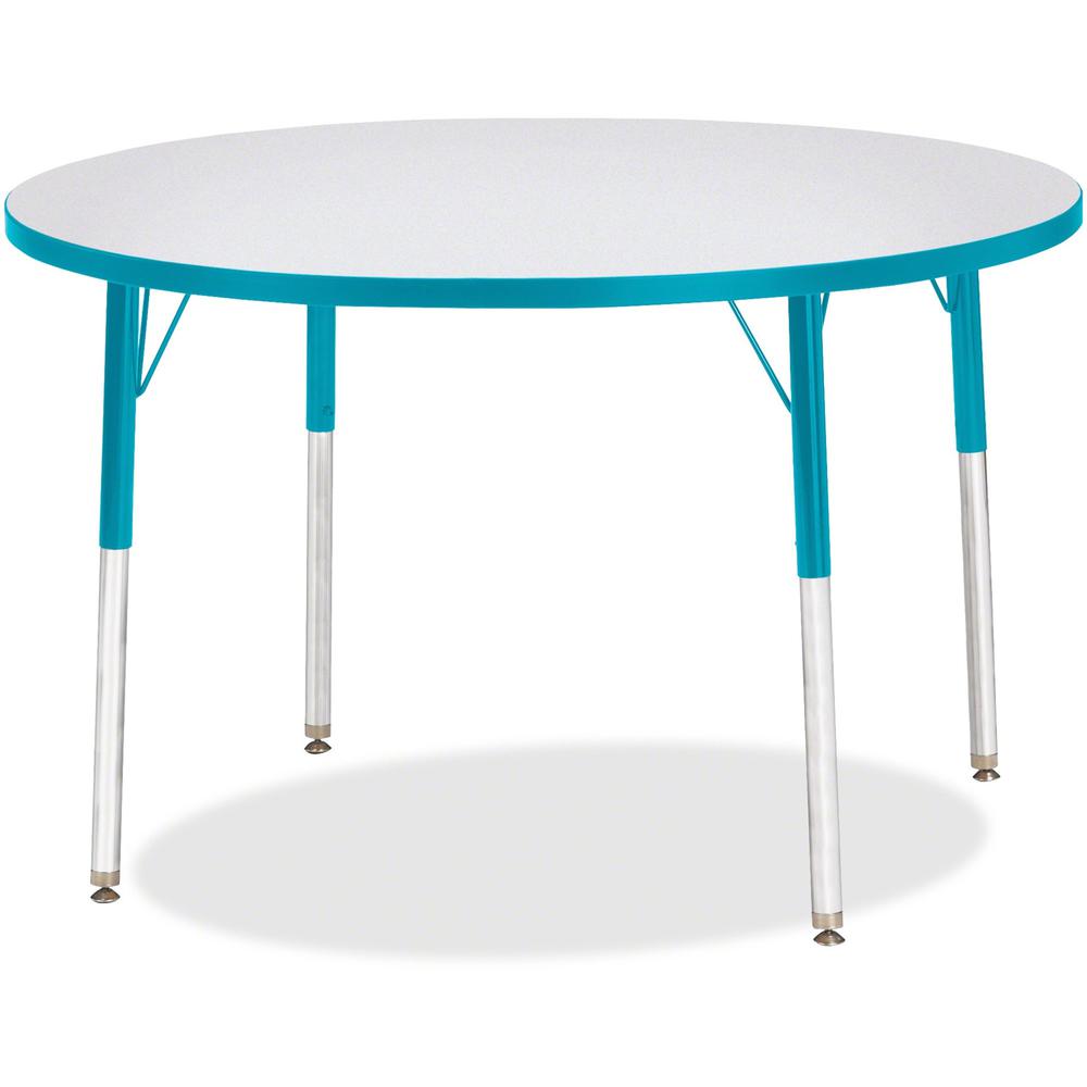 Jonti-Craft Berries Adult Height Color Edge Round Table - Laminated Round, Teal Top - Four Leg Base - 4 Legs - Adjustable Height - 24" to 31" Adjustment x 1.13" Table Top Thickness x 42" Table Top Dia. Picture 1