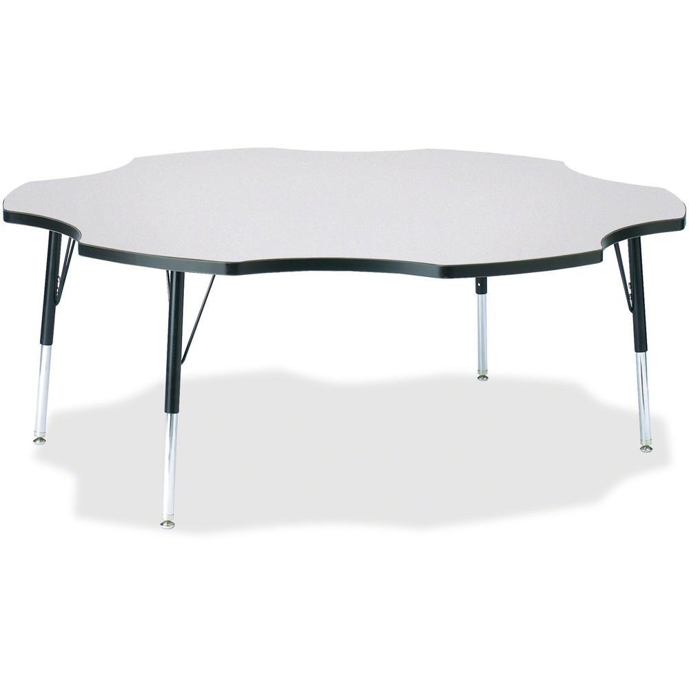 Jonti-Craft Berries Elementary Height Prism Six-Leaf Table - Black, Laminated Top - Four Leg Base - 4 Legs - Adjustable Height - 15" to 24" Adjustment x 1.13" Table Top Thickness x 60" Table Top Diame. Picture 1