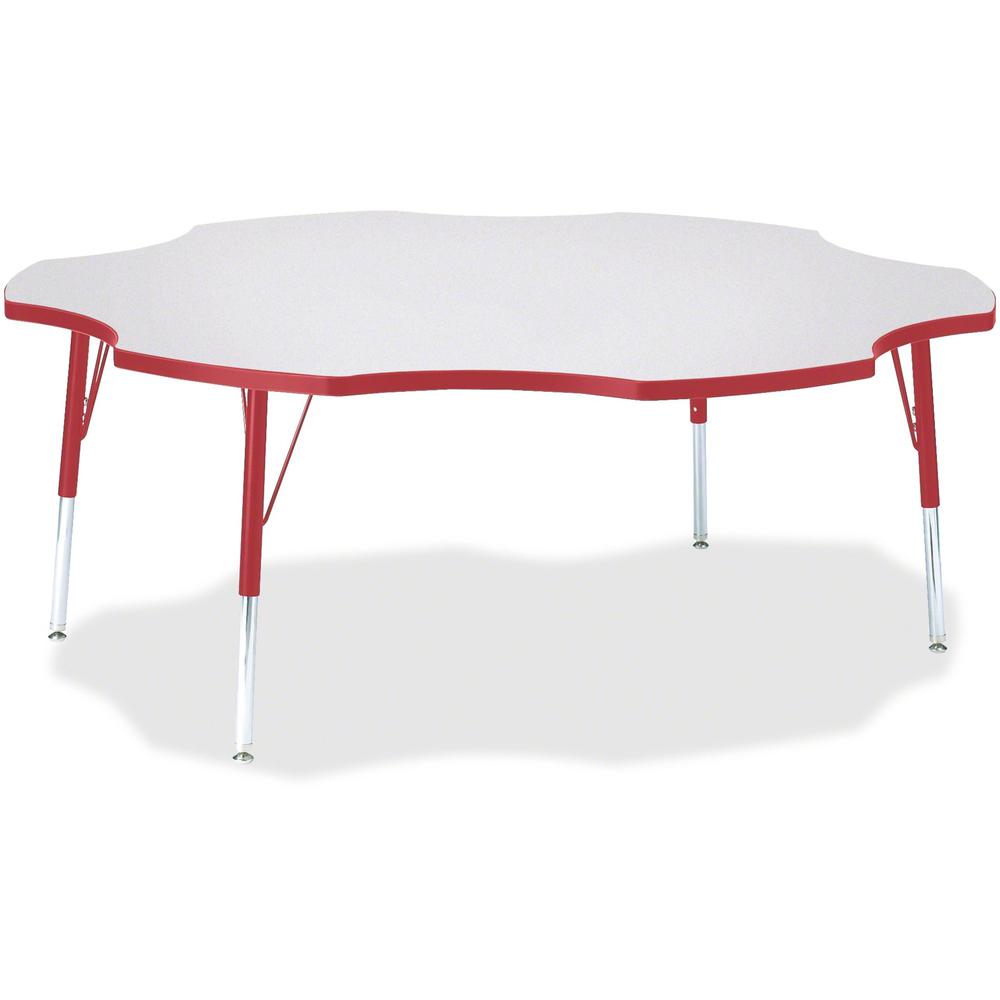 Jonti-Craft Berries Elementary Height Prism Six-Leaf Table - Laminated, Red Top - Four Leg Base - 4 Legs - Adjustable Height - 15" to 24" Adjustment x 1.13" Table Top Thickness x 60" Table Top Diamete. Picture 1