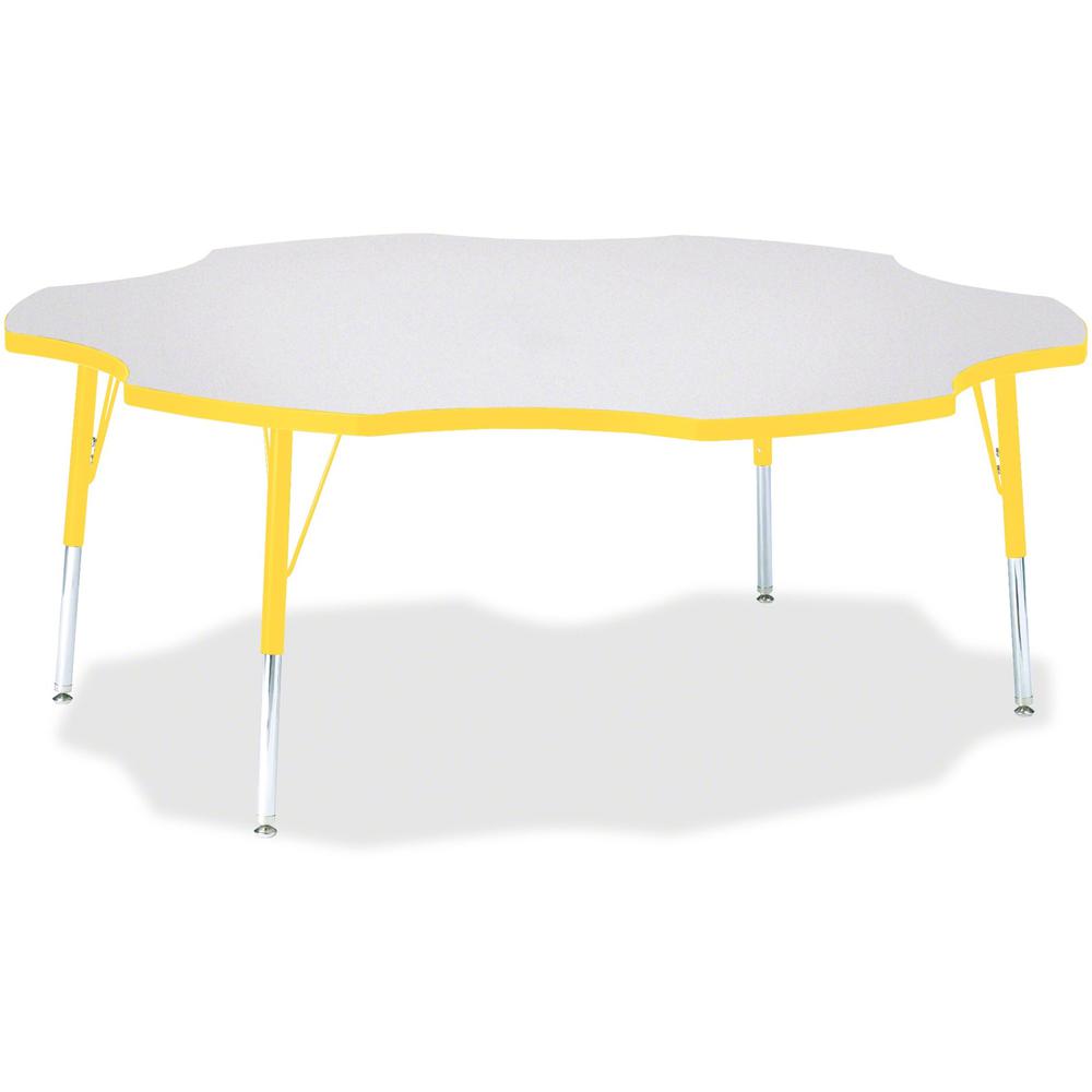 Jonti-Craft Berries Elementary Height Prism Six-Leaf Table - Laminated, Yellow Top - Four Leg Base - 4 Legs - Adjustable Height - 15" to 24" Adjustment x 1.13" Table Top Thickness x 60" Table Top Diam. Picture 1