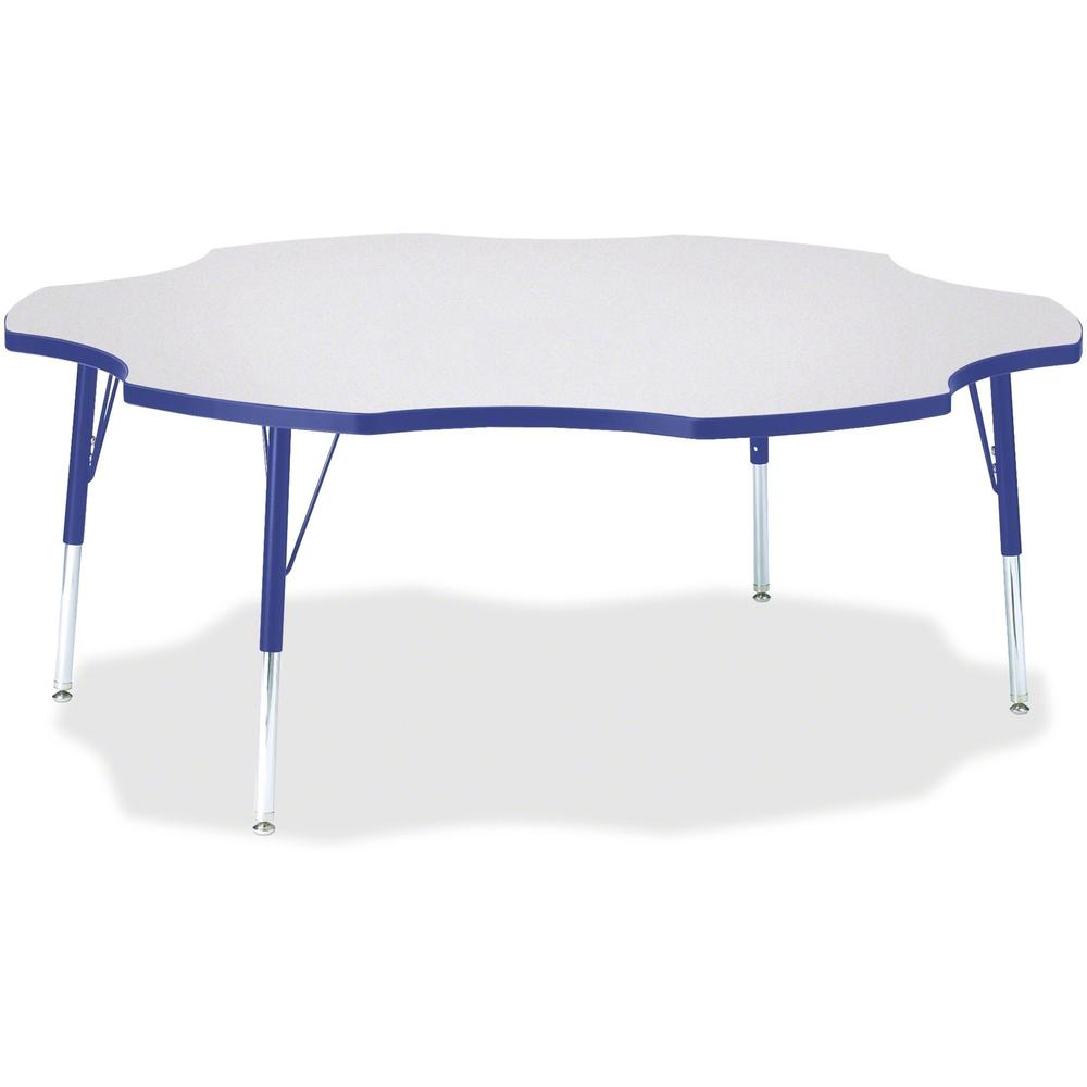 Jonti-Craft Berries Elementary Height Prism Six-Leaf Table - Blue, Laminated Top - Four Leg Base - 4 Legs - Adjustable Height - 15" to 24" Adjustment x 1.13" Table Top Thickness x 60" Table Top Diamet. Picture 1