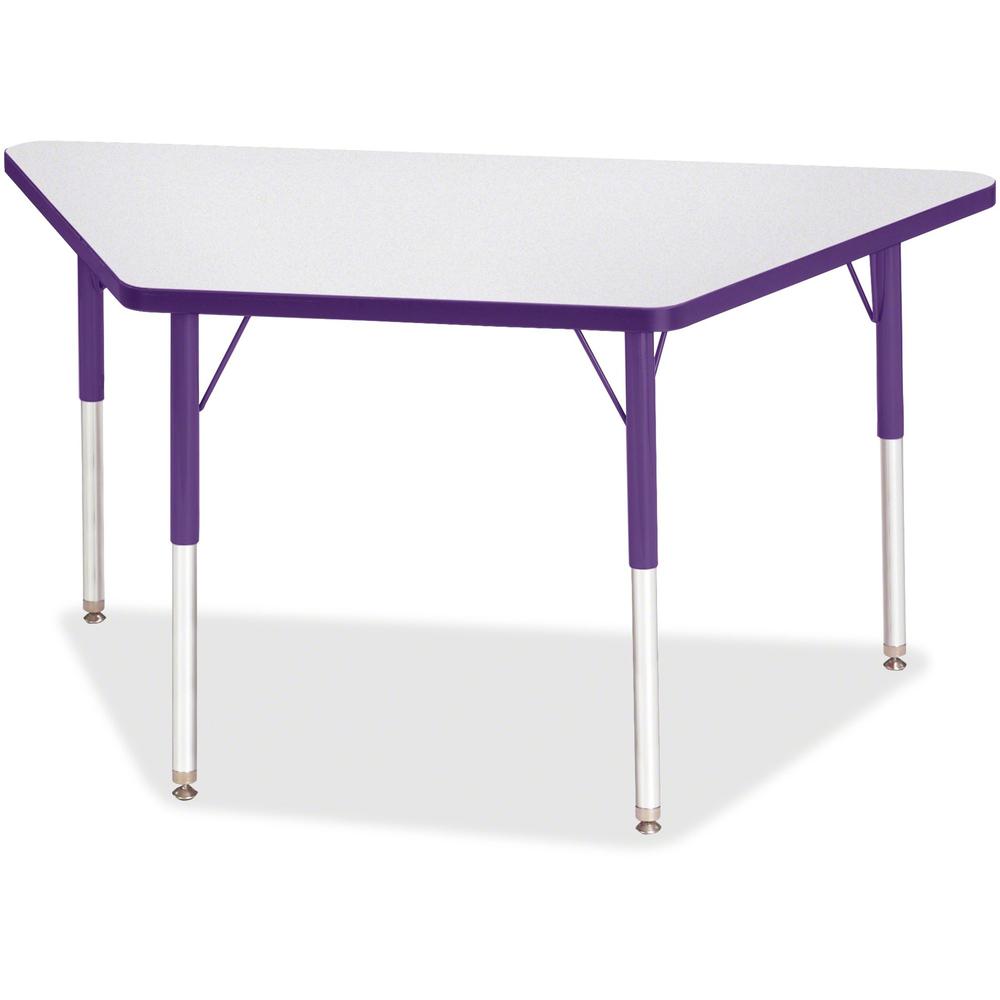 Jonti-Craft Berries Adult-Size Gray Laminate Trapezoid Table - Laminated Trapezoid, Purple Top - Four Leg Base - 4 Legs - Adjustable Height - 24" to 31" Adjustment - 48" Table Top Length x 24" Table T. Picture 1