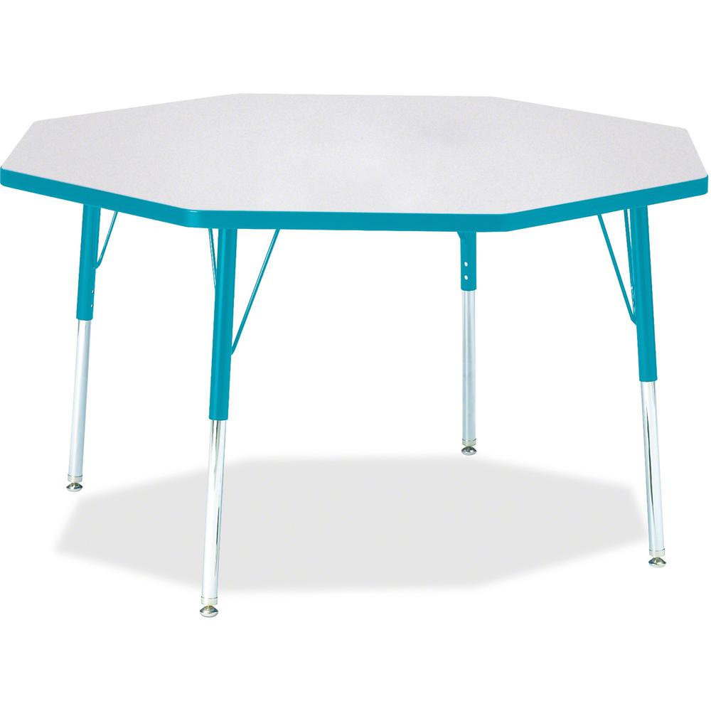 Jonti-Craft Berries Adult Height Color Edge Octagon Table - Laminated Octagonal, Teal Top - Four Leg Base - 4 Legs - Adjustable Height - 24" to 31" Adjustment x 1.13" Table Top Thickness x 48" Table T. Picture 1