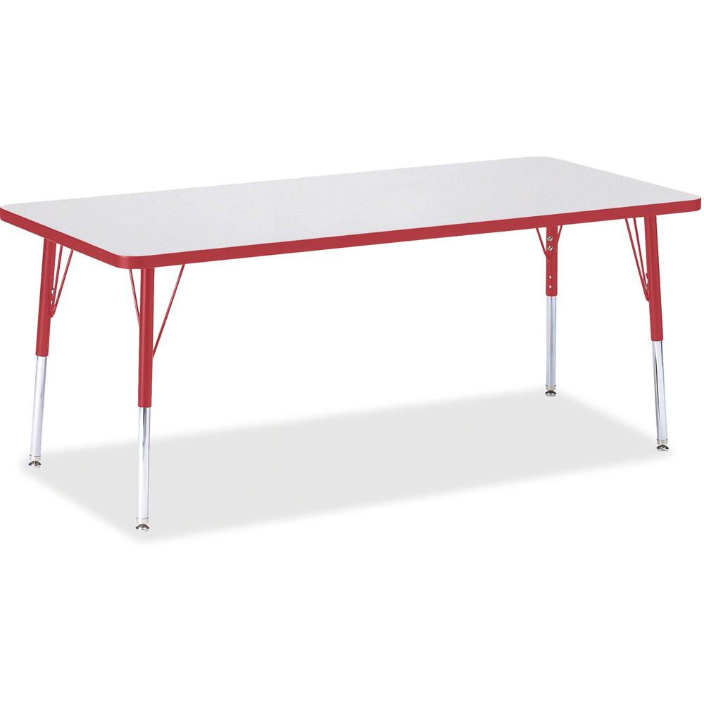 Jonti-Craft Berries Elementary Height Color Edge Rectangle Table - Gray Rectangle, Laminated Top - Four Leg Base - 4 Legs - Adjustable Height - 15" to 24" Adjustment - 72" Table Top Length x 30" Table. Picture 1