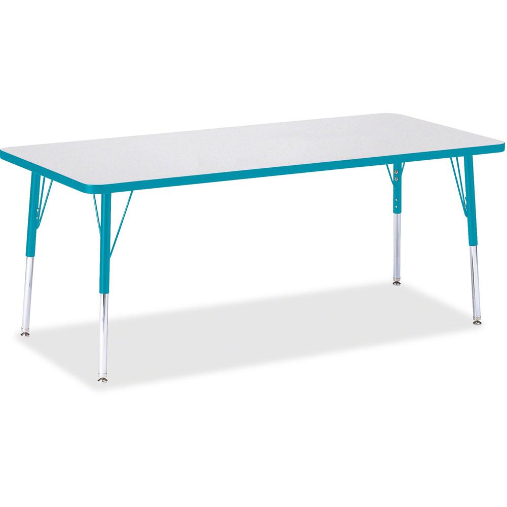 Jonti-Craft Berries Elementary Height Color Edge Rectangle Table - Gray Rectangle Top - Four Leg Base - 4 Legs - Adjustable Height - 15" to 24" Adjustment - 72" Table Top Length x 30" Table Top Width . Picture 1