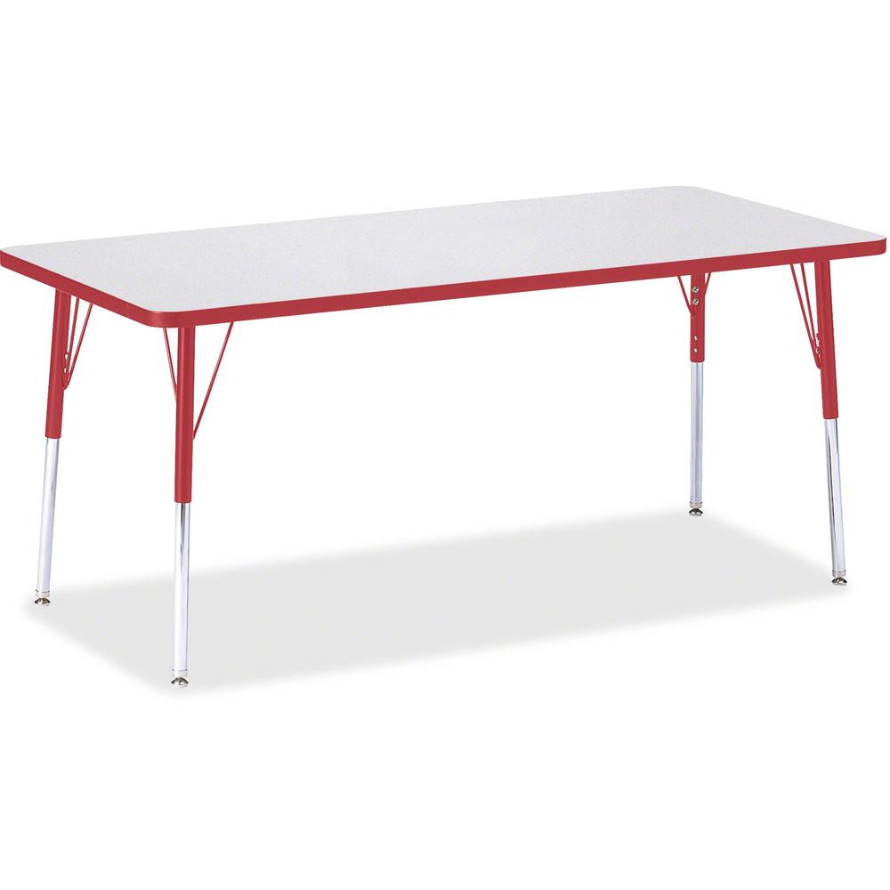 Jonti-Craft Berries Adult Height Color Edge Rectangle Table - Laminated Rectangle, Red Top - Four Leg Base - 4 Legs - Adjustable Height - 24" to 31" Adjustment - 72" Table Top Length x 30" Table Top W. Picture 1