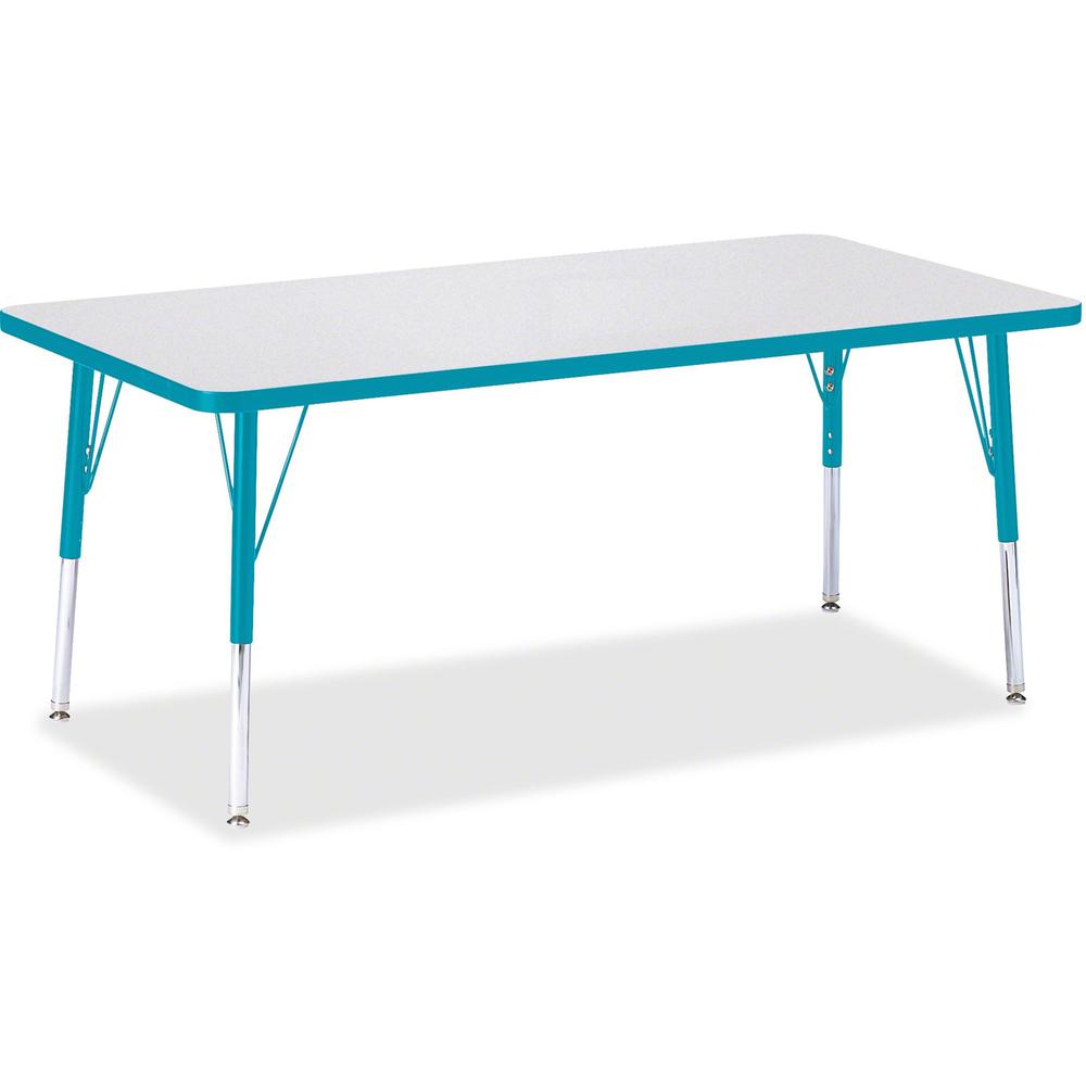 Jonti-Craft Berries Elementary Height Color Edge Rectangle Table - Laminated Rectangle, Teal Top - Four Leg Base - 4 Legs - Adjustable Height - 15" to 24" Adjustment - 60" Table Top Length x 30" Table. Picture 1