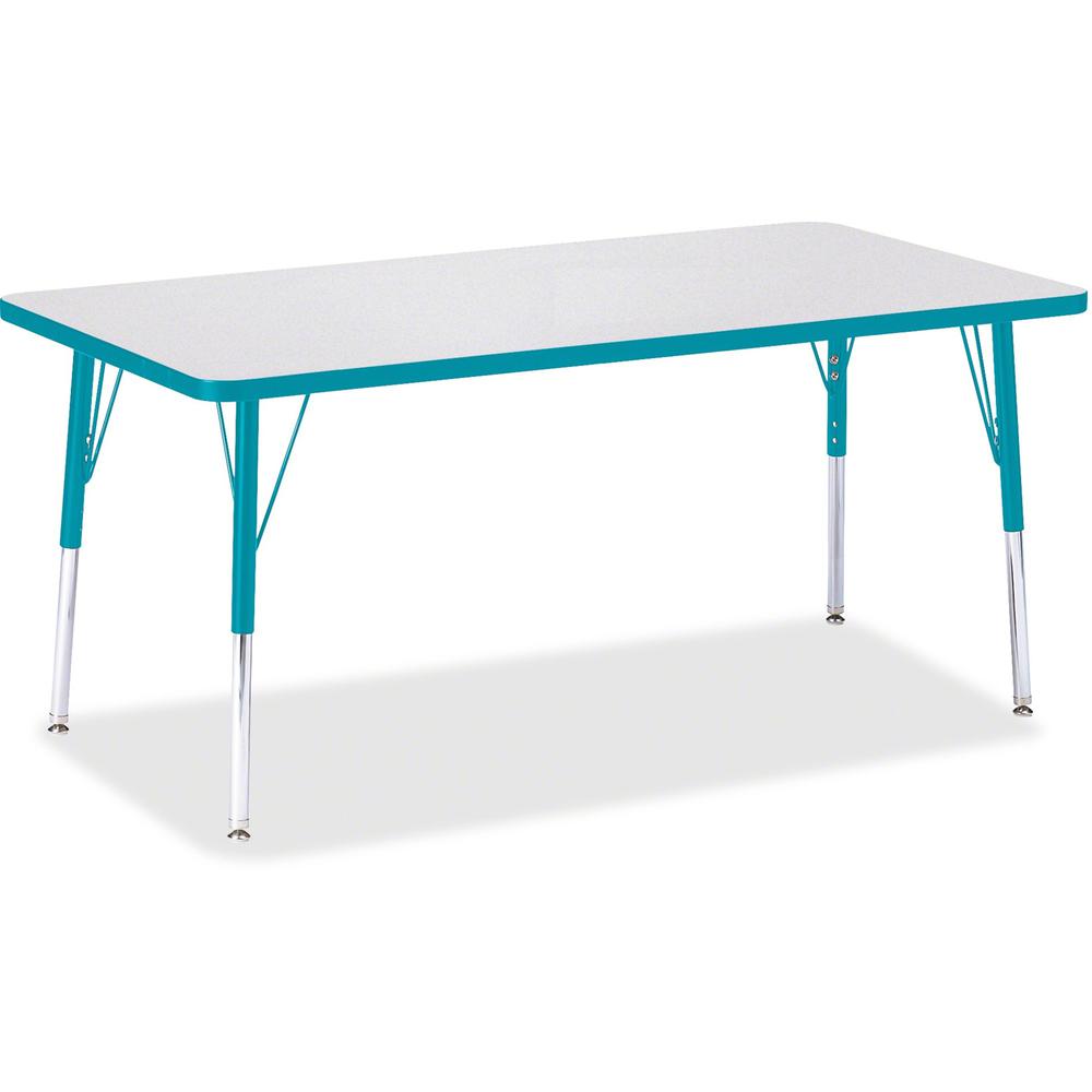 Jonti-Craft Berries Adult Height Color Edge Rectangle Table - Laminated Rectangle, Teal Top - Four Leg Base - 4 Legs - Adjustable Height - 24" to 31" Adjustment - 60" Table Top Length x 30" Table Top . Picture 1