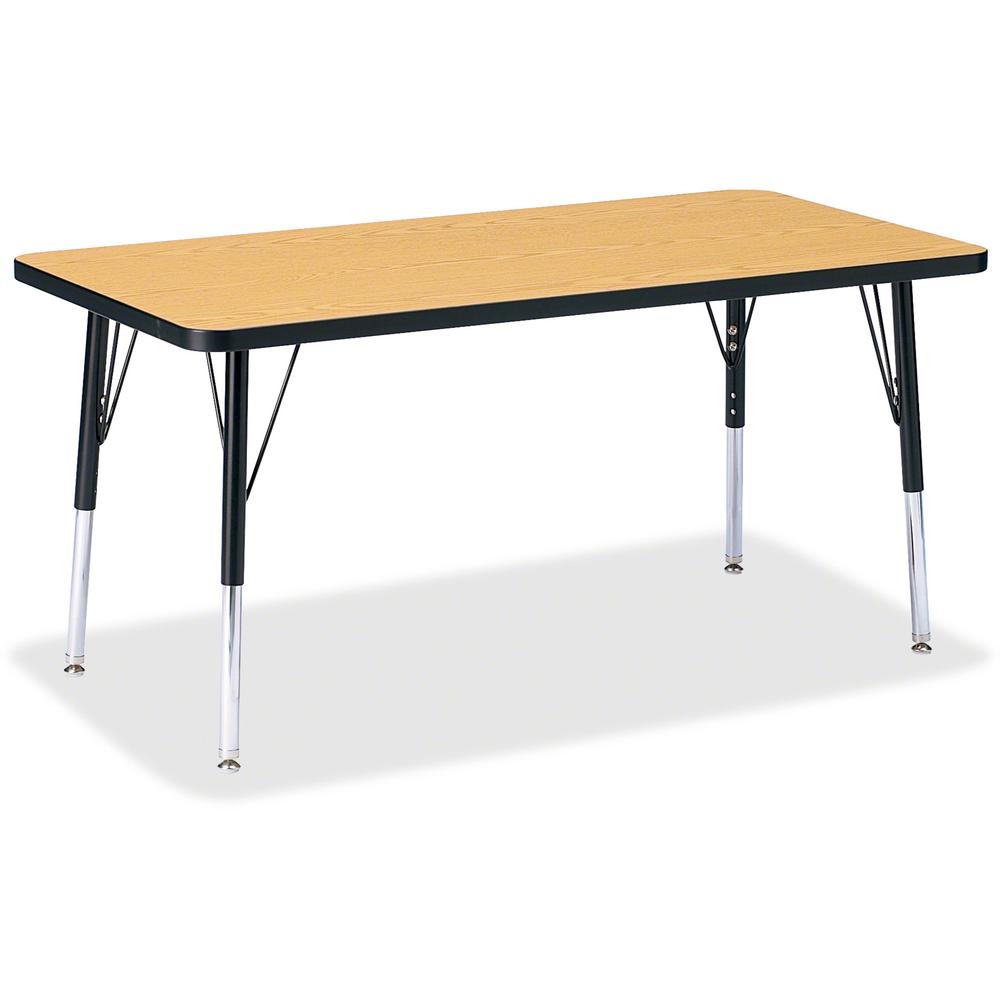 Jonti-Craft Berries Elementary Oak Laminate Rectangle Table - Black Oak Rectangle, Laminated Top - Four Leg Base - 4 Legs - Adjustable Height - 15" to 24" Adjustment - 48" Table Top Length x 24" Table. Picture 1