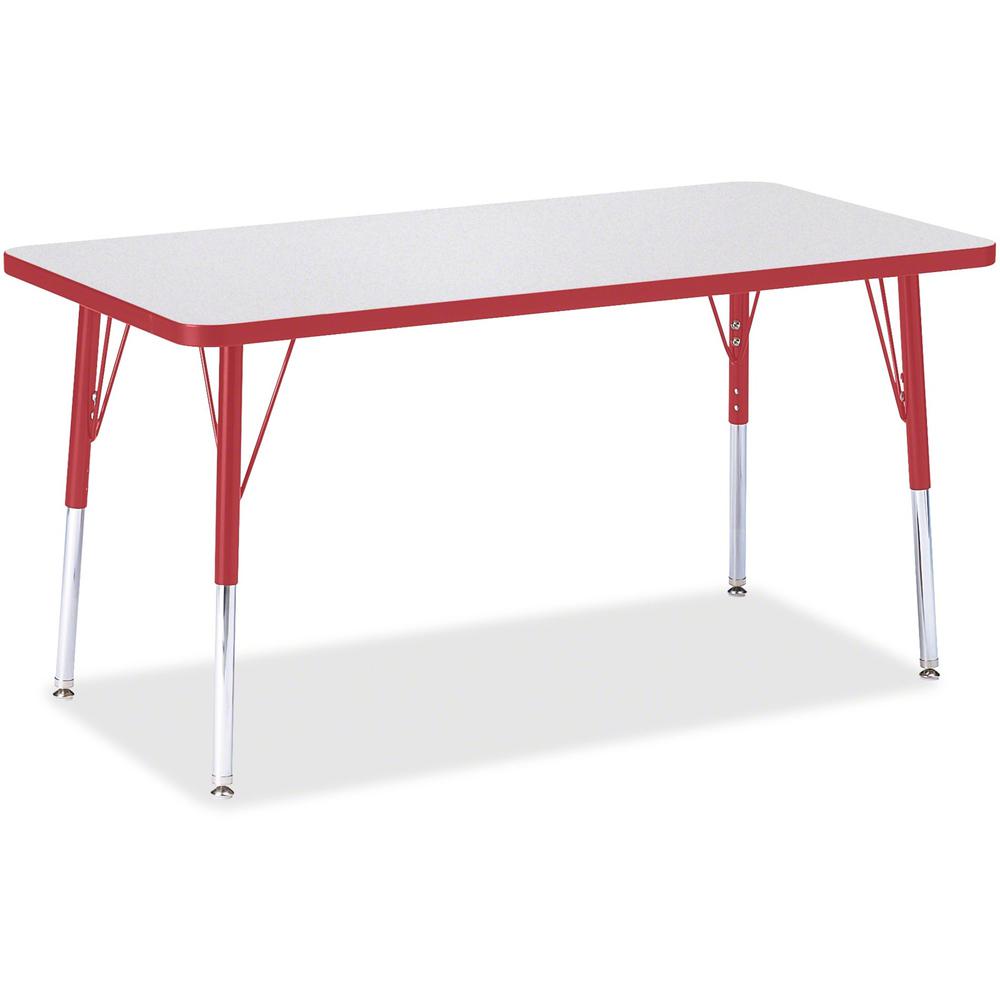Jonti-Craft Berries Adult Height Color Edge Rectangle Table - For - Table TopLaminated Rectangle, Red Top - Four Leg Base - 4 Legs - Adjustable Height - 24" to 31" Adjustment - 48" Table Top Length x. Picture 1