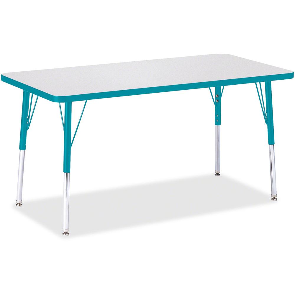 Jonti-Craft Berries Adult Height Color Edge Rectangle Table - Laminated Rectangle, Teal Top - Four Leg Base - 4 Legs - Adjustable Height - 24" to 31" Adjustment - 48" Table Top Length x 24" Table Top . Picture 1