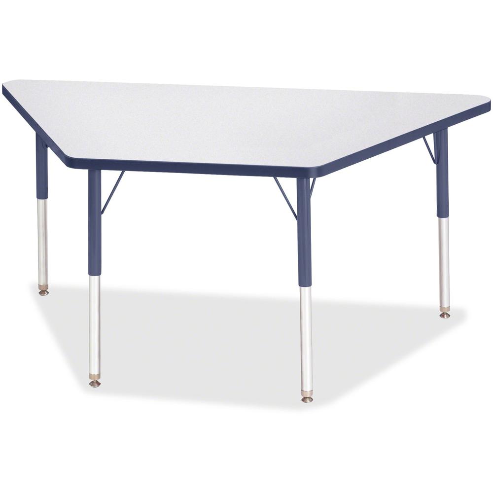 Jonti-Craft Berries Adult-Size Gray Laminate Trapezoid Table - Laminated Trapezoid, Navy Top - Four Leg Base - 4 Legs - Adjustable Height - 24" to 31" Adjustment - 60" Table Top Length x 30" Table Top. Picture 1