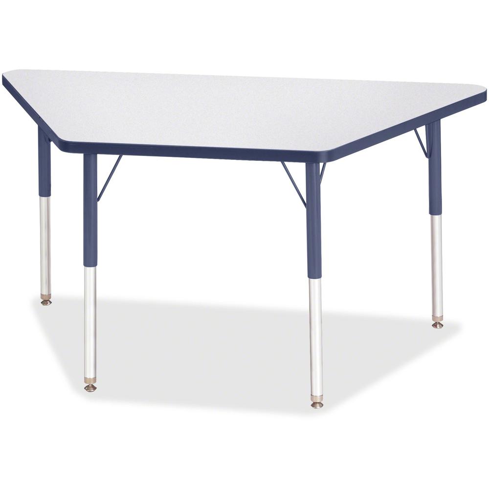 Jonti-Craft Berries Adult-Size Gray Laminate Trapezoid Table - Laminated Trapezoid, Navy Top - Four Leg Base - 4 Legs - Adjustable Height - 24" to 31" Adjustment - 48" Table Top Length x 24" Table Top. Picture 1