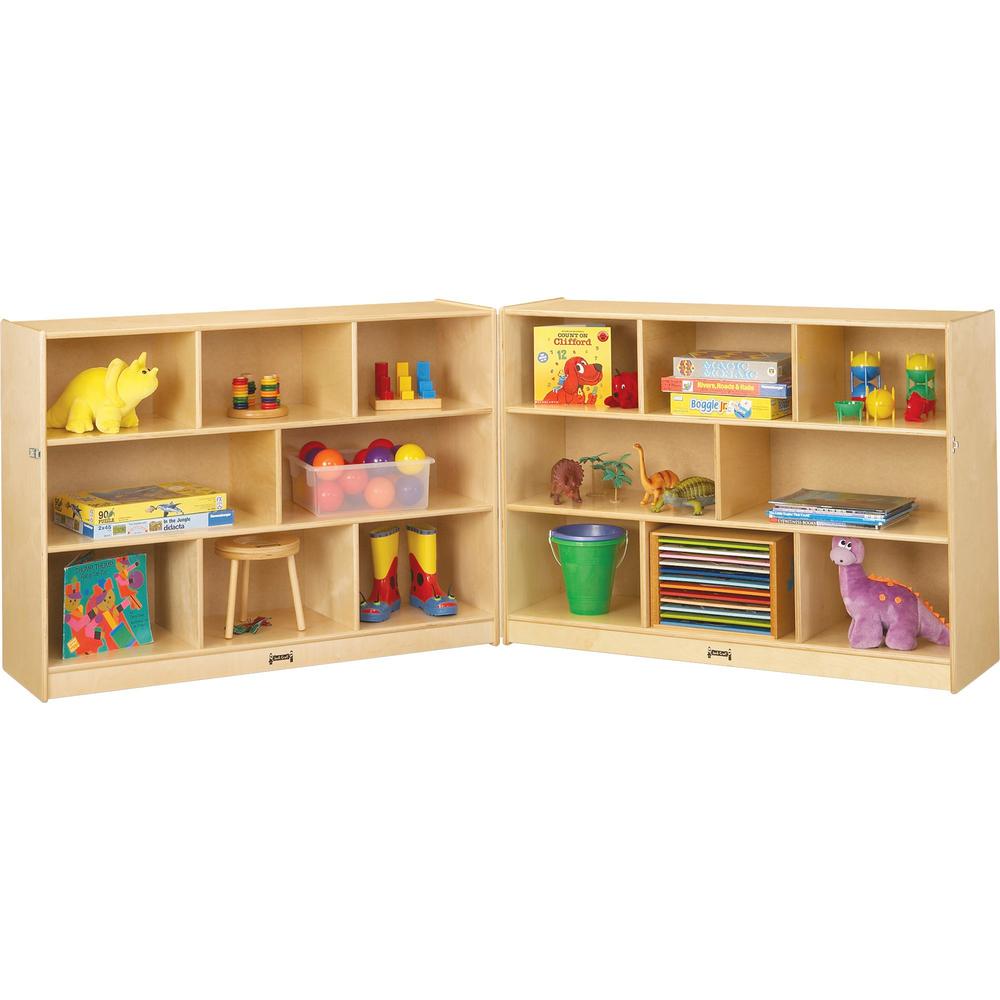 Jonti-Craft Mobile Fold-n-Lock Open Shelf Unit - 35.5" Height x 96" Width x 15" DepthFloor - Foldable, Lockable, Stain Resistant, Sturdy - White - Baltic Birch Plywood - 1 Each. Picture 1