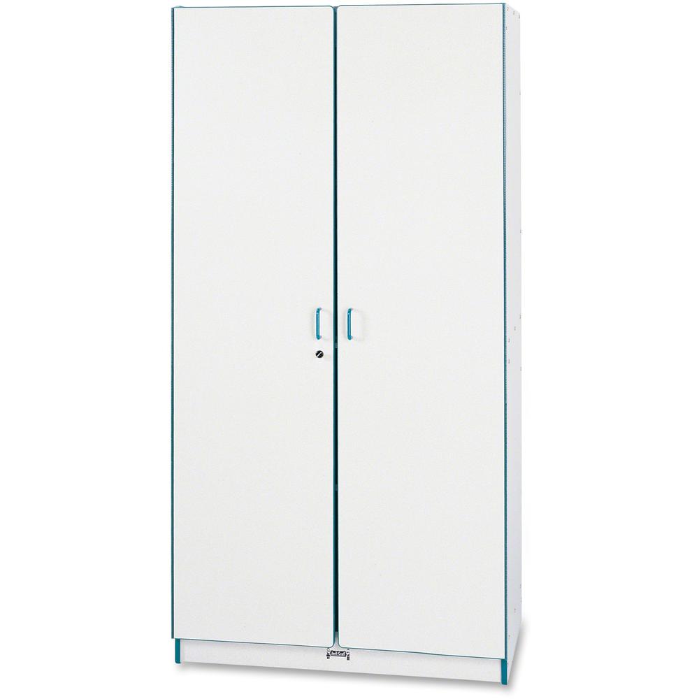 Jonti-Craft Rainbow Accents Classroom Closet - 36" x 24" x 72" - 3 x Shelf(ves) - Hinged Door(s) - Locking Door, Hinged Door, Chip Resistant, Rounded Edge, Adjustable Shelf - Teal - Freckled Gray Lami. Picture 1