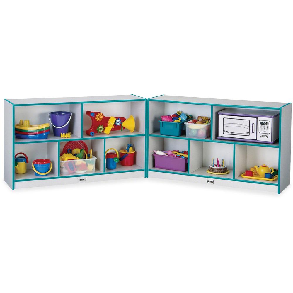 Jonti-Craft Rainbow Accents Fold-n-Lock Storage Shelf - 29.5" Height x 96" Width x 15" Depth - Lockable, Foldable - Teal - Hard Rubber - 1 Each. Picture 1