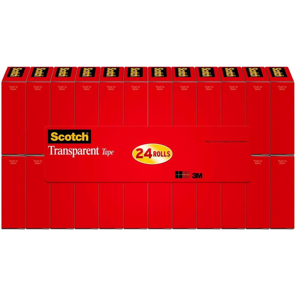 Scotch Transparent Tape - 3/4"W - 27.78 yd Length x 0.75" Width - 1" Core - Long Lasting, Moisture Resistant, Stain Resistant - For Label Protection, Wrapping, Sealing, Mending - 24 / Pack - Clear. Picture 1