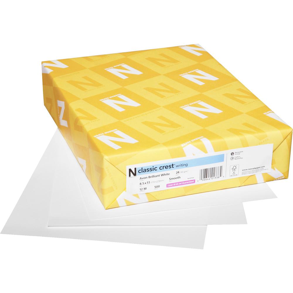 Classic Crest Writing Multipurpose Paper - White - Letter - 8 1/2" x 11" - Smooth - 500 / Ream - Green Seal - Watermarked, Acid-free, No Cotton Content, Ream-wrapped - Natural White. Picture 1