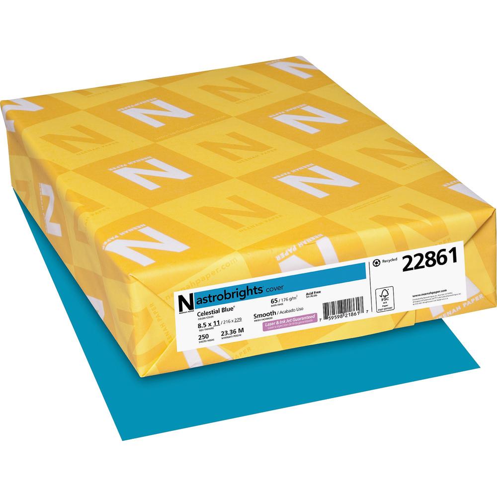 Astrobrights Colored Cardstock - Blue - Letter - 8 1/2" x 11" - 65 lb Basis Weight - Smooth - 250 / Pack - Green Seal - Heavyweight, Acid-free, Lignin-free, Durable - Celestial Blue. Picture 1