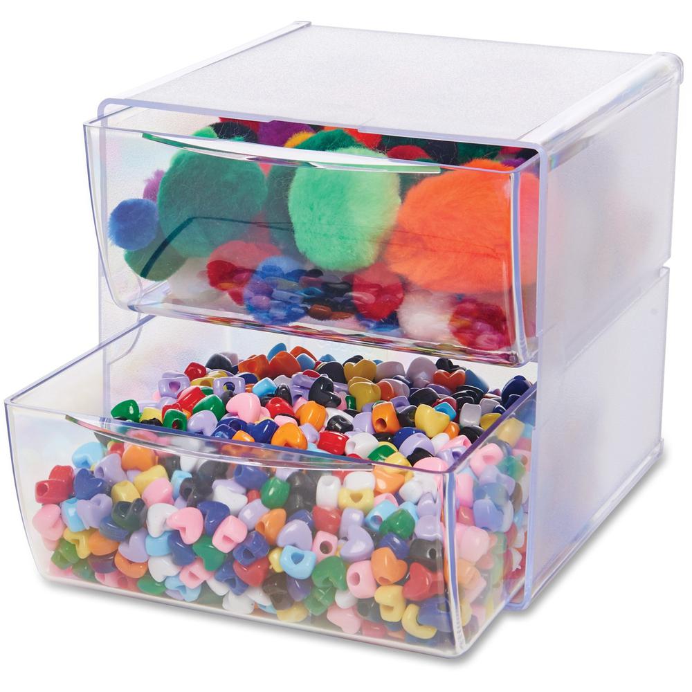 Deflecto Stackable Cube Organizer - 2 Drawer(s) - 6" Height x 6" Width x 7.5" DepthDesktop - Stackable - Clear - Plastic - 1 Each. Picture 1