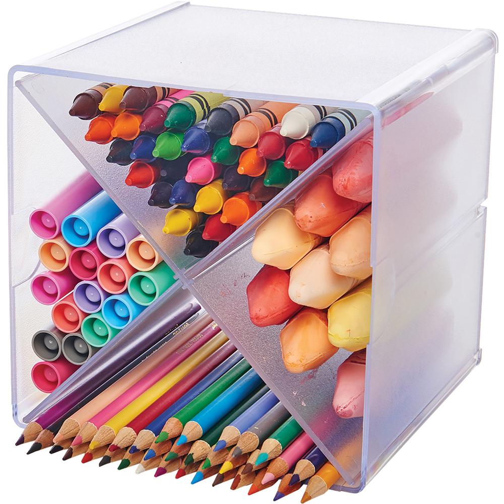 Deflecto Stackable Cube Organizer - 4 Compartment(s) - 6" Height x 6" Width x 7.25" Depth - Desktop - Stackable - Clear - Plastic - 1 Each. Picture 1