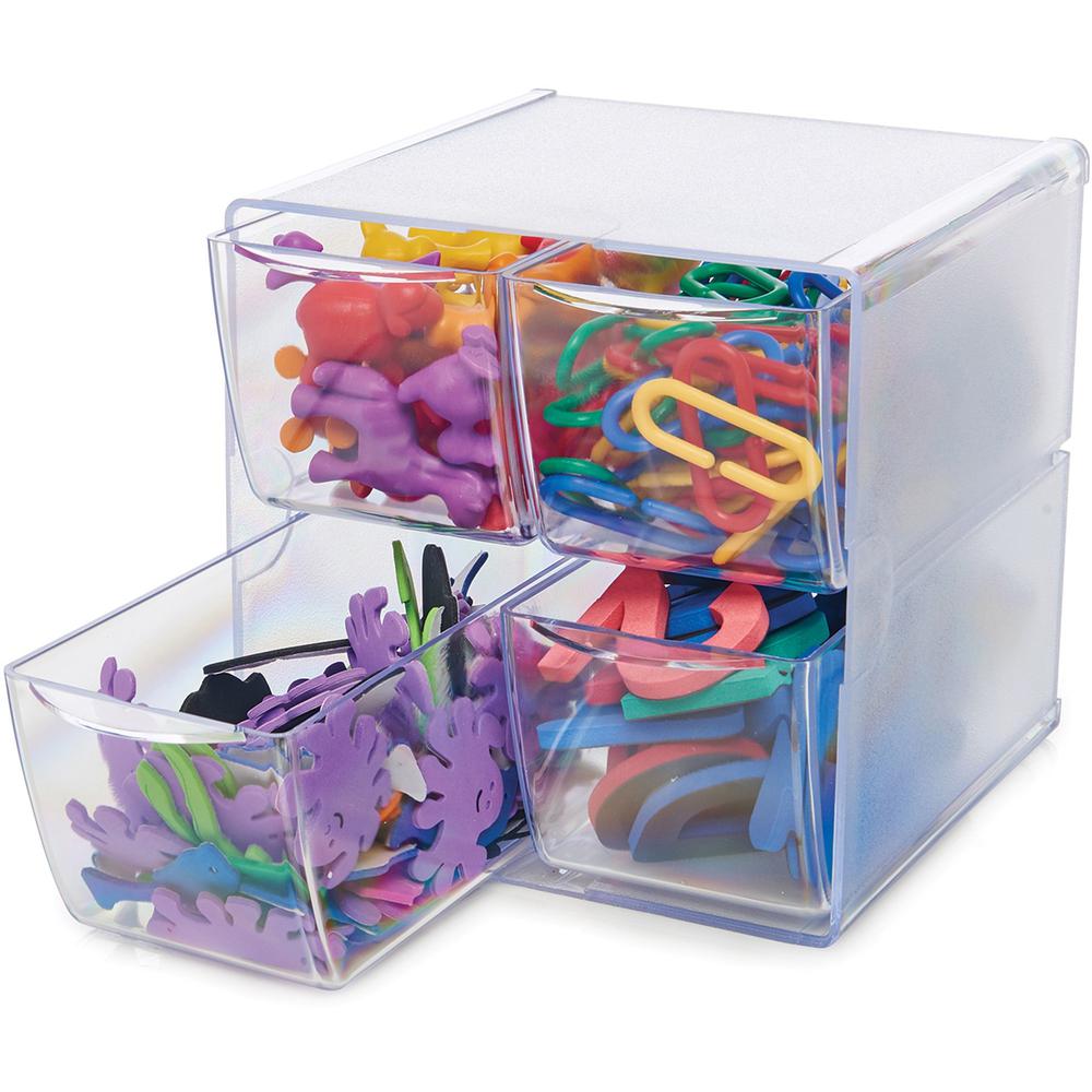 Deflecto Stackable Cube Organizer - 4 Drawer(s) - 6" Height x 6" Width x 7.25" Depth - Desktop - Stackable - Clear - Plastic - 1 Each. Picture 1
