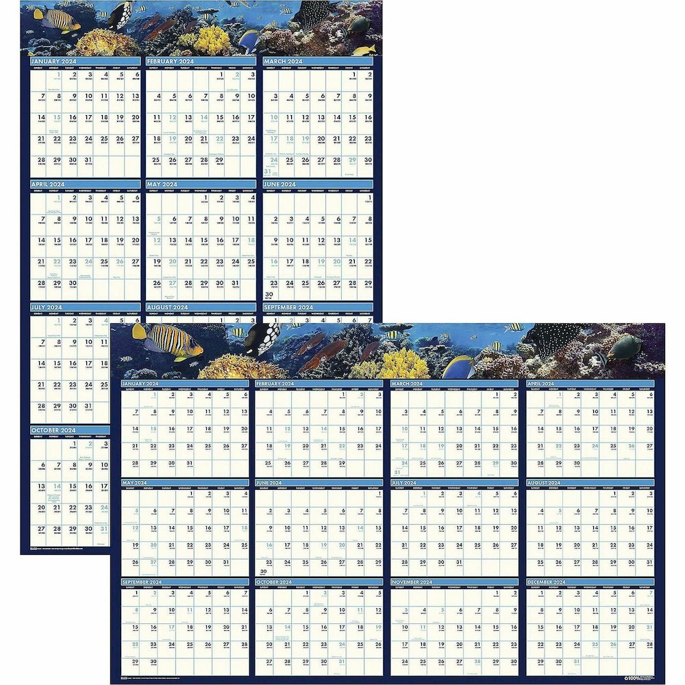 House of Doolittle Earthscapes Sea Life Laminated Planner - Julian Dates - 12 Month - January 2026 to December 2026 - 24" x 37" Sheet Size - 1.13" x 1.25" , 1.25" x 1.13" Block - 1 Each. Picture 1
