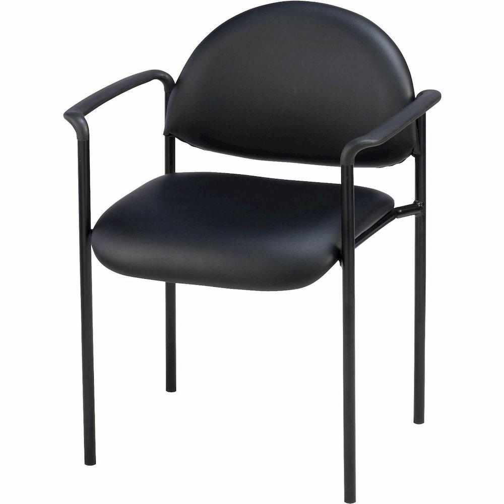 Lorell Reception Guest Chair with Arms - Black Seat Color - Vinyl Seat Material - Vinyl Back Material - Steel Frame Material - Four-legged Base - Black - 1 Each. Picture 1