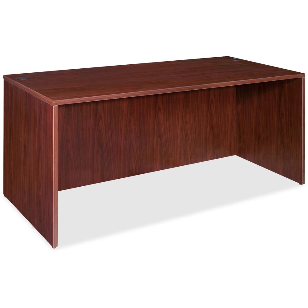 Lorell Essentials Series Rectangular Desk Shell - 59" x 29.5" x 1" x 29.5" - Finish: Laminate, Mahogany - Grommet, Modesty Panel, Durable, Adjustable Feet. Picture 1