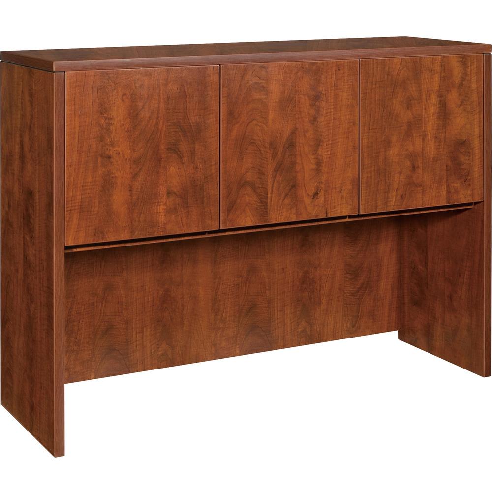 Lorell Essentials Series Stack-on Hutch with Doors - 36" Height x 47.3" Width x 14.8" Depth - 3 Door(s) - Finish: Cherry, Laminate - Grommet, Cord Management - 1 Each. Picture 1