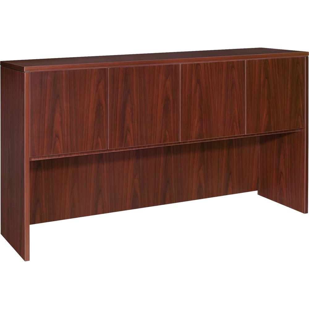 Lorell Essentials Series Stack-on Hutch with Doors - 36" Height x 66.1" Width x 14.8" Depth - 4 Door(s) - Finish: Laminate, Mahogany - Cord Management, Grommet - 1 Each. Picture 1