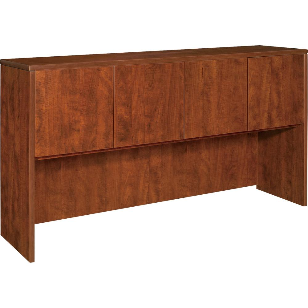 Lorell Essentials Series Stack-on Hutch with Doors - 66.1" x 14.8" x 36" - Finish: Cherry, Laminate. Picture 1