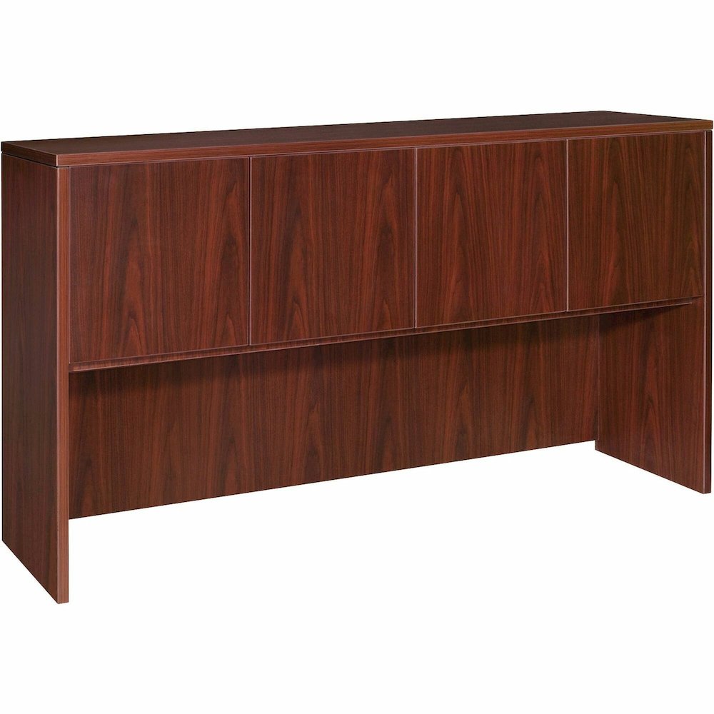 Lorell Essentials Series Stack-on Hutch with Doors - 36" Height x 70.9" Width x 14.8" Depth - 4 Door(s) - Finish: Laminate, Mahogany - Cord Management, Grommet, Durable - 1 Each. Picture 1