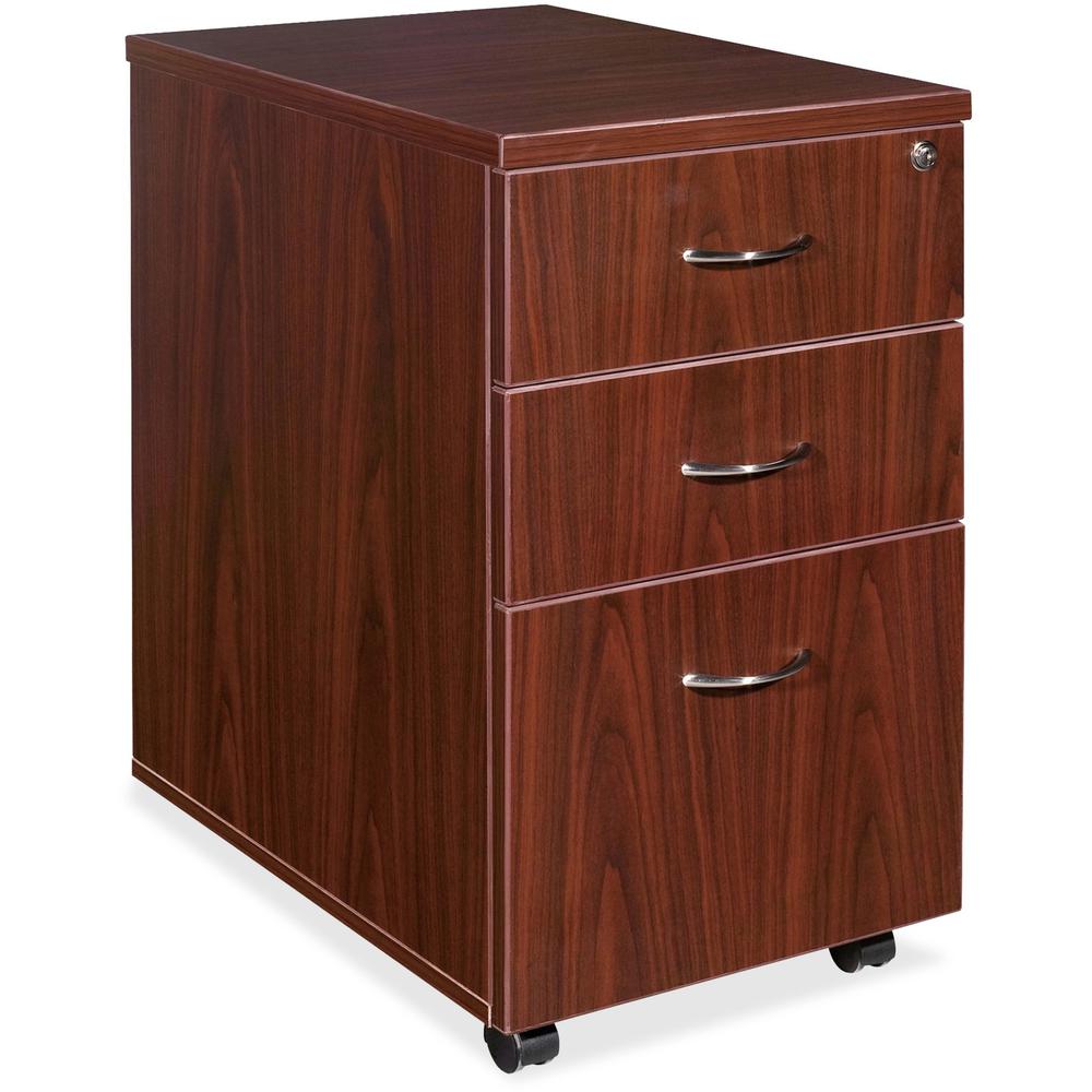 Lorell Essentials Series Box/Box/File Mobile File Cabinet - 15.8" x 22" x 1" x 28.6" - 3 x Box, File Drawer(s) - Finish: Laminate, Mahogany - Leveling Glide, Durable. Picture 1